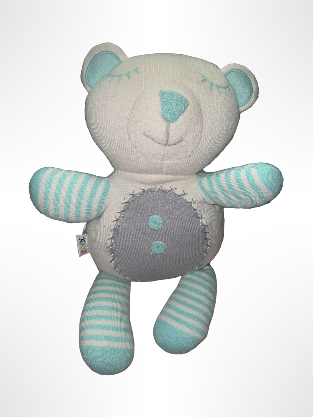 HTF NYGB White Green Knit Teddy Bear Striped Arms Legs